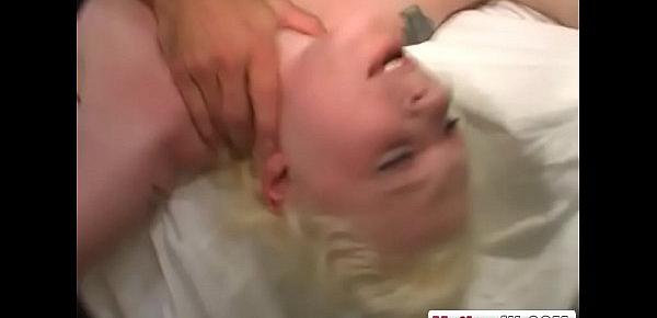  Blonde step mom choked while banging in bedroom